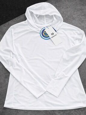 UPF 50 White Sun Protection Hoodie Lightweight Athletic Top Womens M